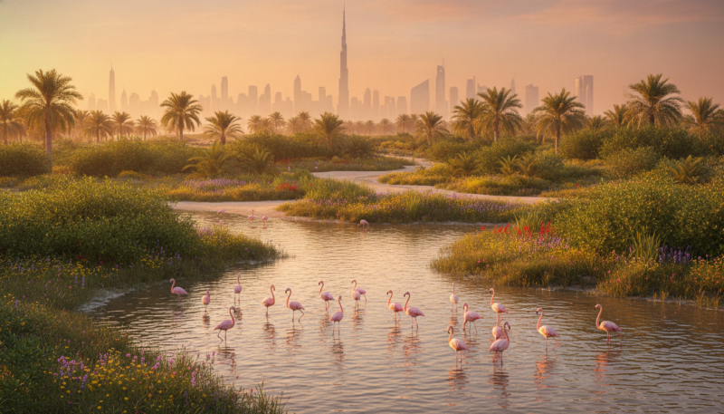 flamingosi Dubai u prirodnom rezervatu flamingosi Dubai u prirodnom rezervatu